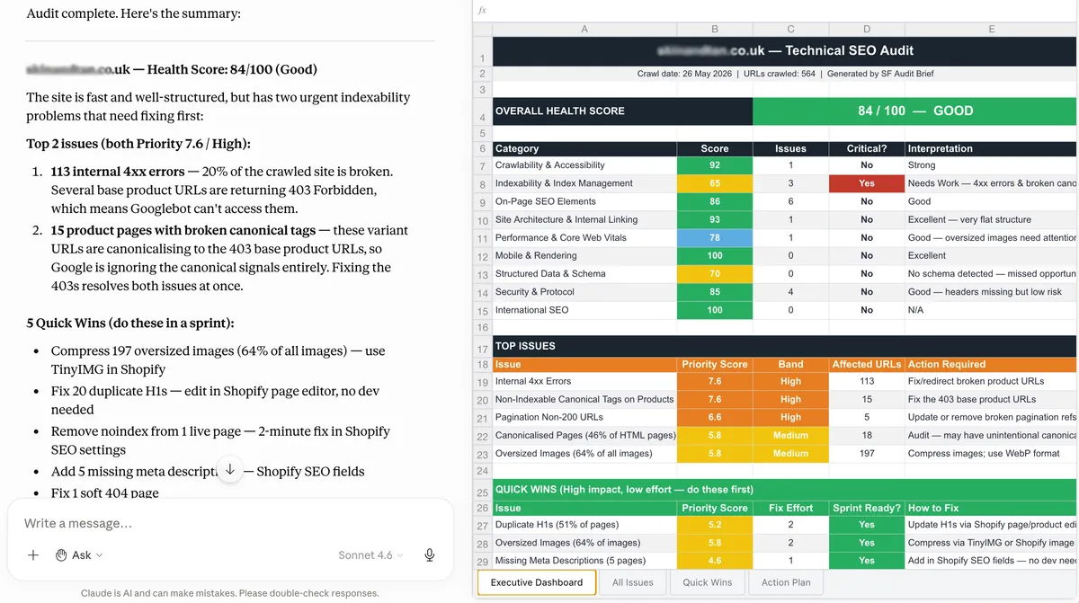 Screaming Frog Audit via MCP